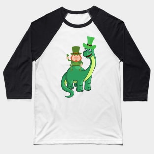 Kid's Dinosaur Shamrock St Patrick's Day Baseball T-Shirt